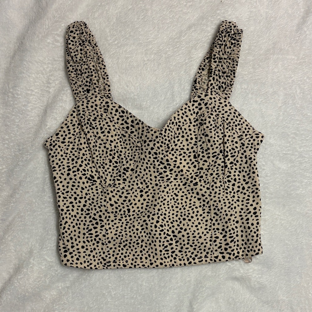 Japna Beige and Black Spotted Crop Top